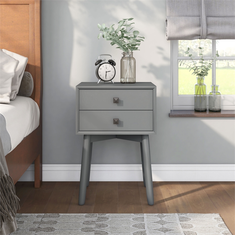 Furniture of America Alto Mid-Century Wood 2-Drawer Side Table in Gray