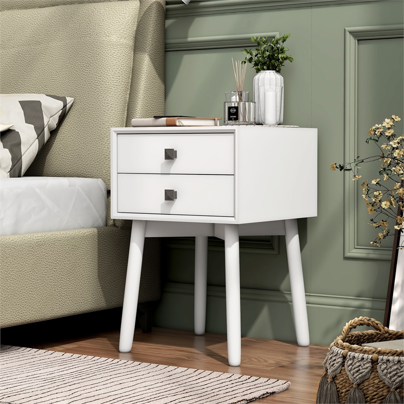 Furniture of America Alto Mid-Century Wood 2-Drawer Side Table in White