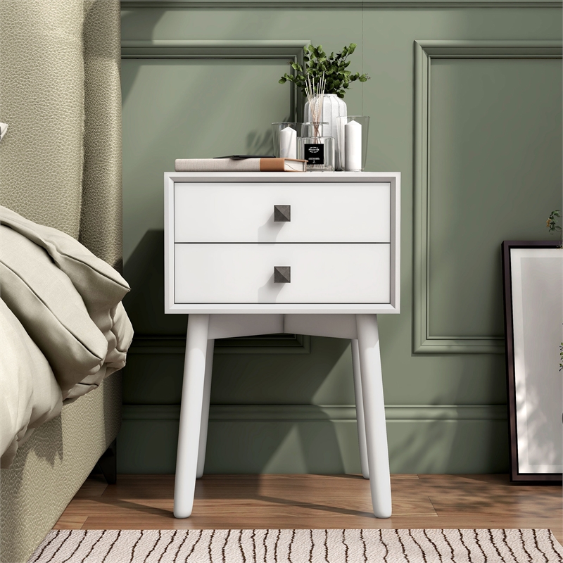 Furniture of America Alto Mid-Century Wood 2-Drawer Side Table in White