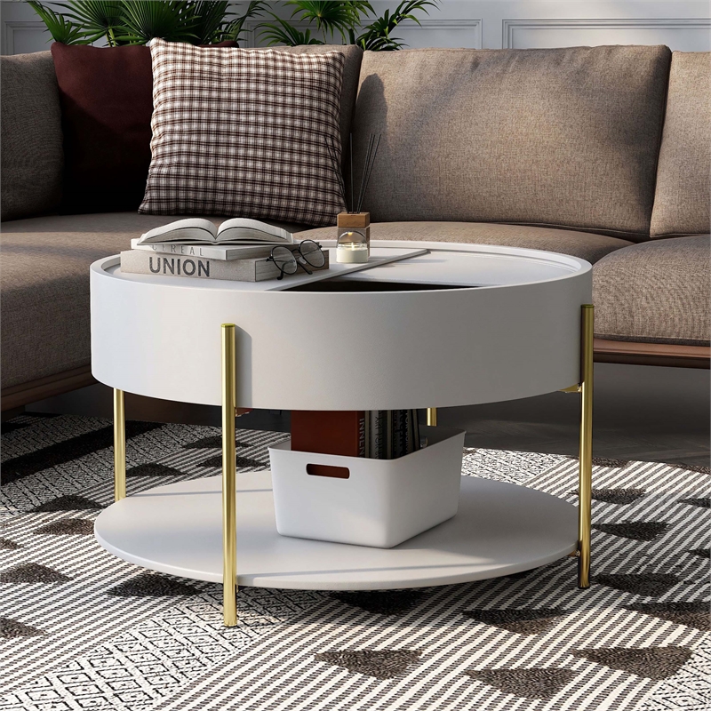 Furniture of America Haft Wood Coffee Table with Hidden Storage in White