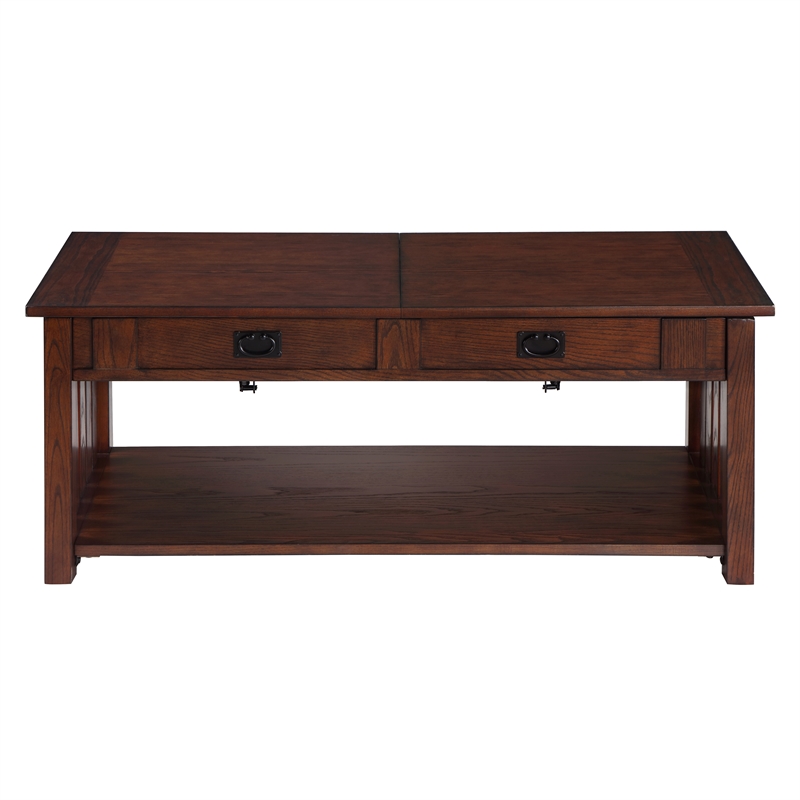 Furniture of America Elm Wood Coffee Table With Hidden Lift Shelf in Dark Oak