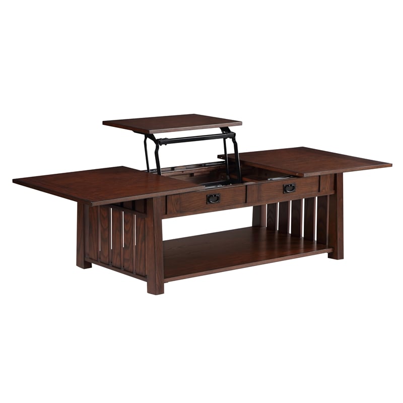 Furniture of America Elm Wood Coffee Table With Hidden Lift Shelf in Dark Oak