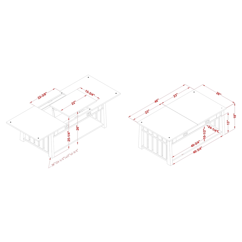 Furniture of America Elm Wood Coffee Table With Hidden Lift Shelf in Dark Oak