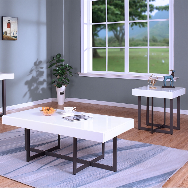 Furniture of America Vasket Contemporary Metal 2-Piece Coffee Table Set in White