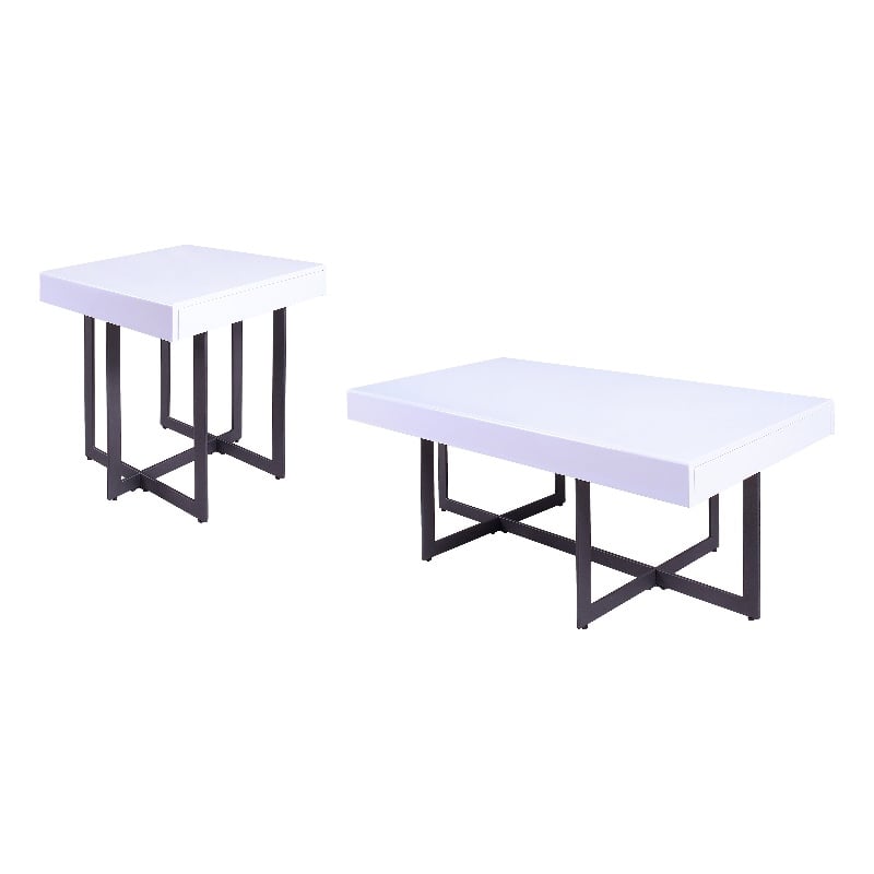 Furniture of America Vasket Contemporary Metal 2-Piece Coffee Table Set in White