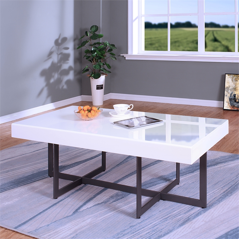 Furniture of America Vasket Contemporary Metal 2-Drawer Coffee Table in White