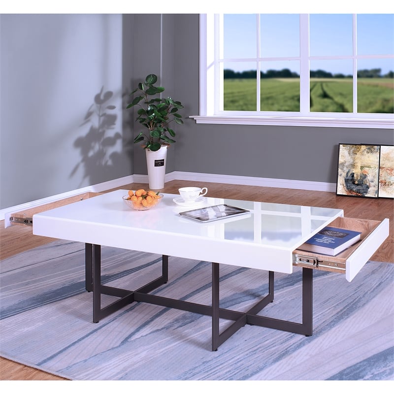 Furniture of America Vasket Contemporary Metal 2-Drawer Coffee Table in White