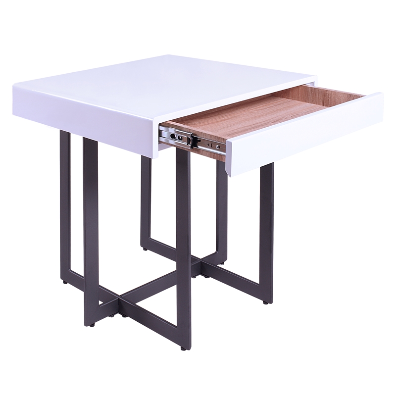 Furniture of America Vasket Contemporary Metal 1-Drawer End Table in White
