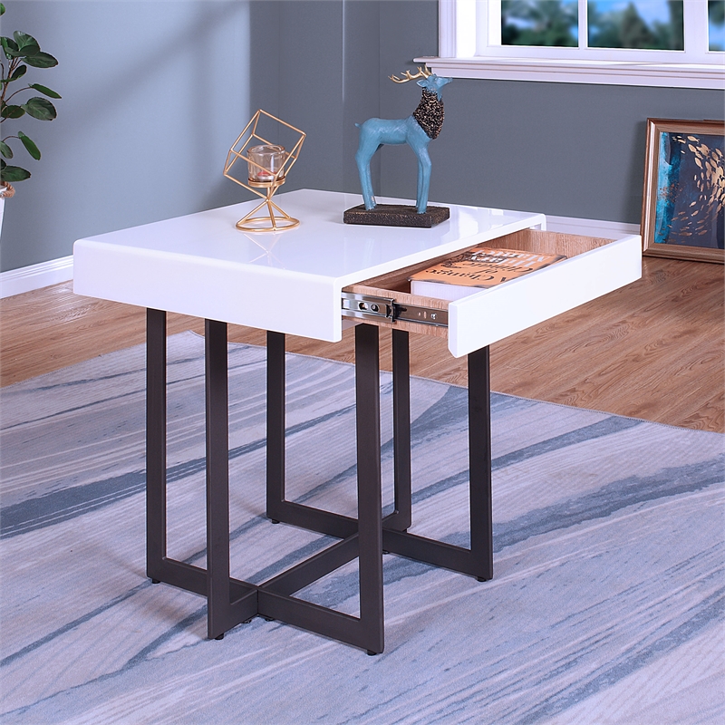 Furniture of America Vasket Contemporary Metal 1-Drawer End Table in White