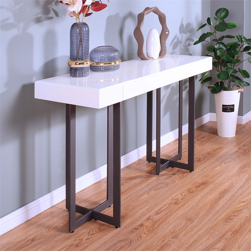 Furniture of America Vasket Contemporary Metal 1-Drawer Sofa Table in White