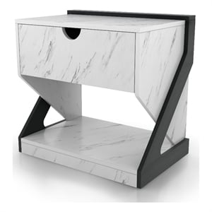 Furniture of America Glanz 24&quotW Wood 1-Drawer Nightstand in White Marble