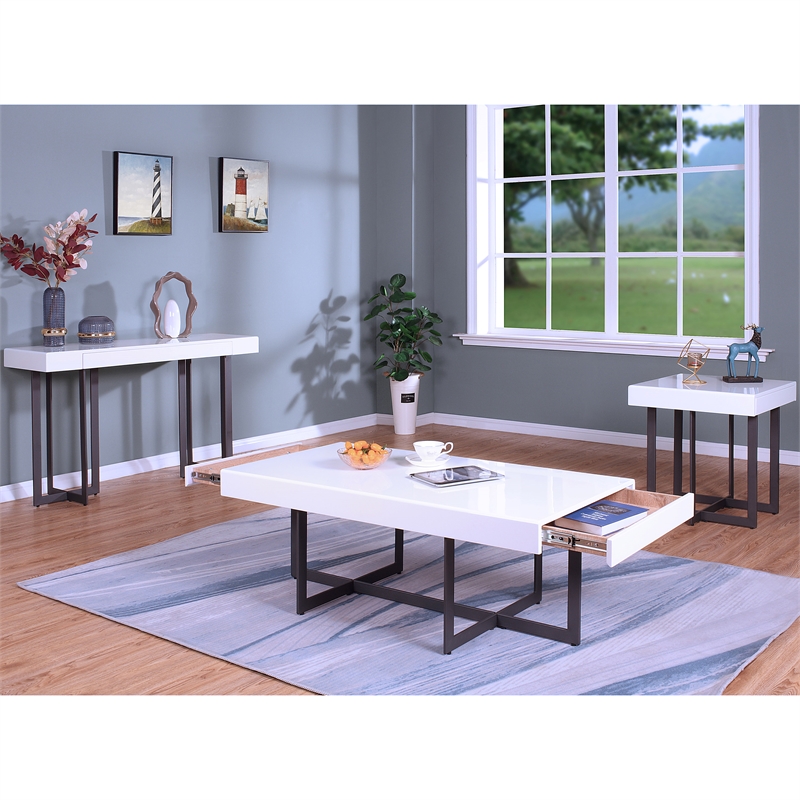 Furniture of America Vasket Contemporary Metal 3-Piece Coffee Table Set in White