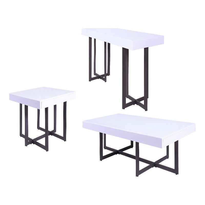 Furniture of America Vasket Contemporary Metal 3-Piece Coffee Table Set in White