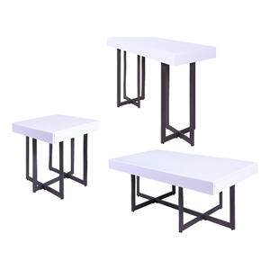 Furniture of America Vasket Contemporary Metal 3-Piece Coffee Table Set in White