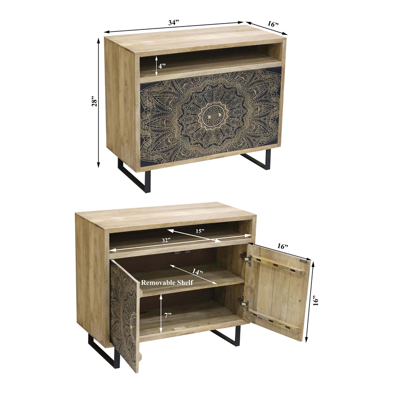 Furniture of America Druze Wood 2-Door Cabinet in Natural and Black