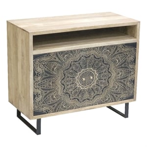 Furniture of America Druze Wood 2-Door Cabinet in Natural and Black