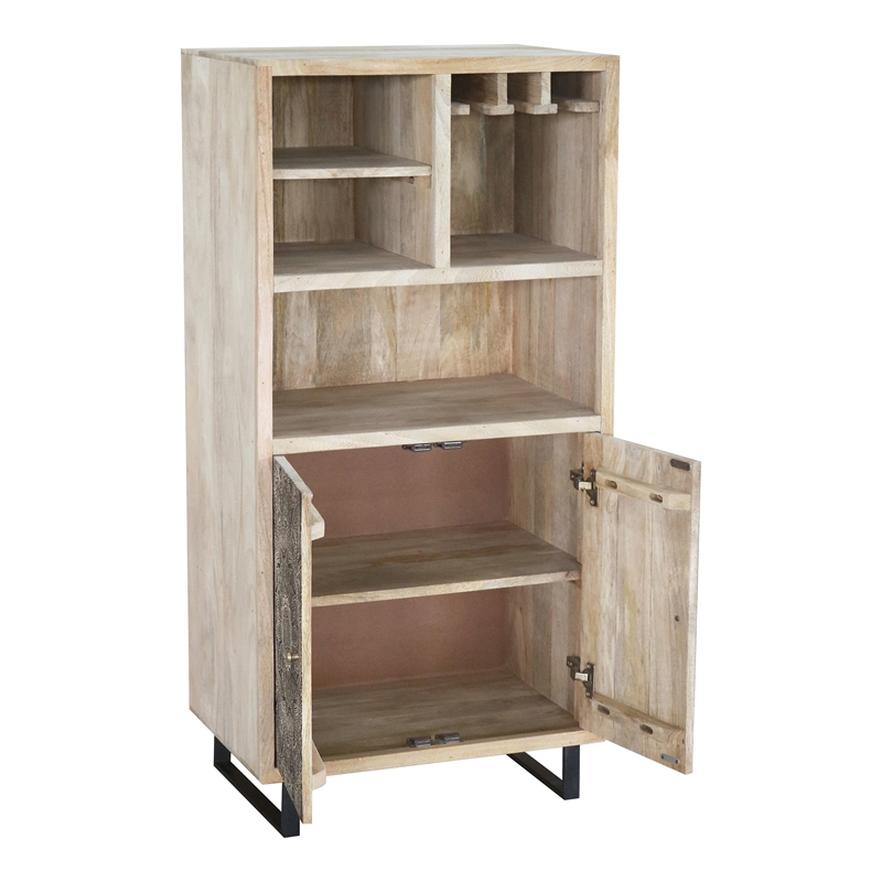 Furniture of America Druze Wood Multi-Storage Wine Cabinet in Natural and Black