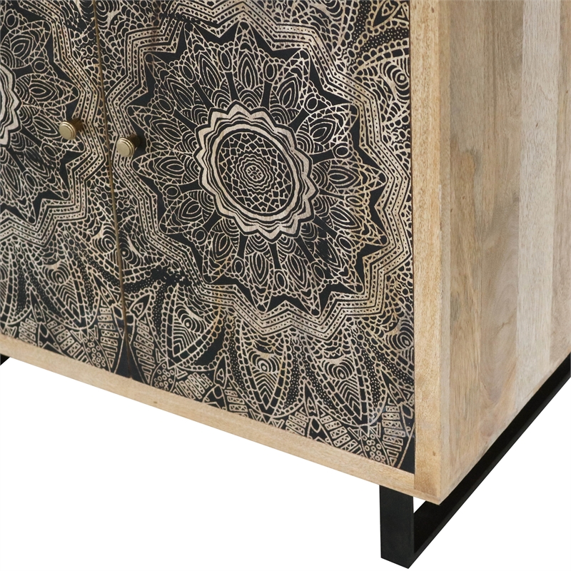 Furniture of America Druze Wood Multi-Storage Wine Cabinet in Natural and Black