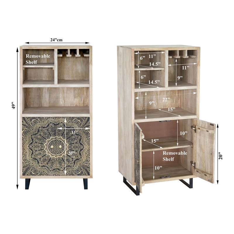 Furniture of America Druze Wood Multi-Storage Wine Cabinet in Natural and Black