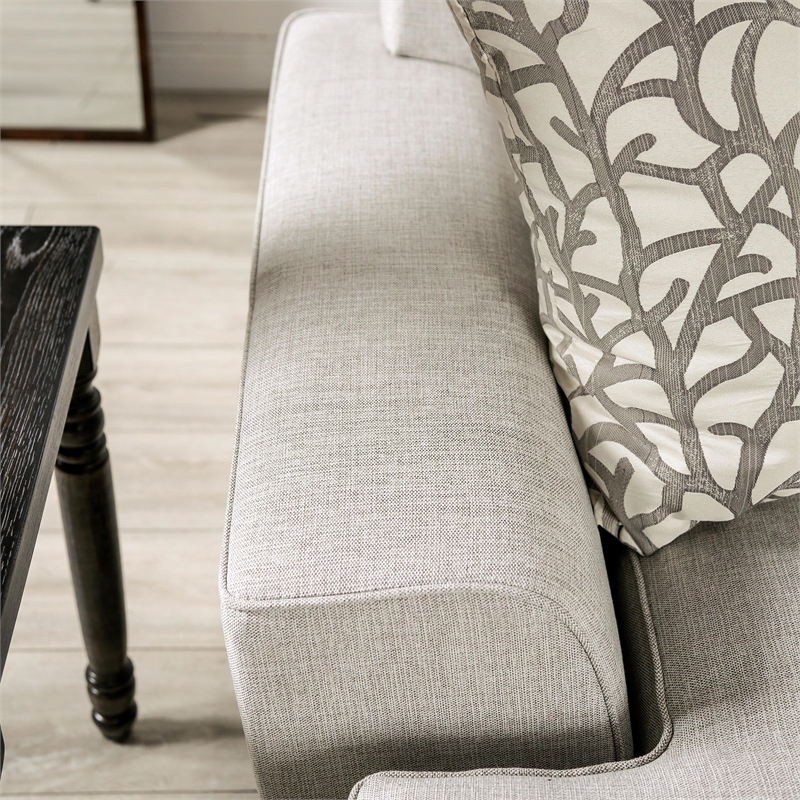 Furniture of America Wendl Transitional Fabric Nailhead Trim Sofa in Light Gray