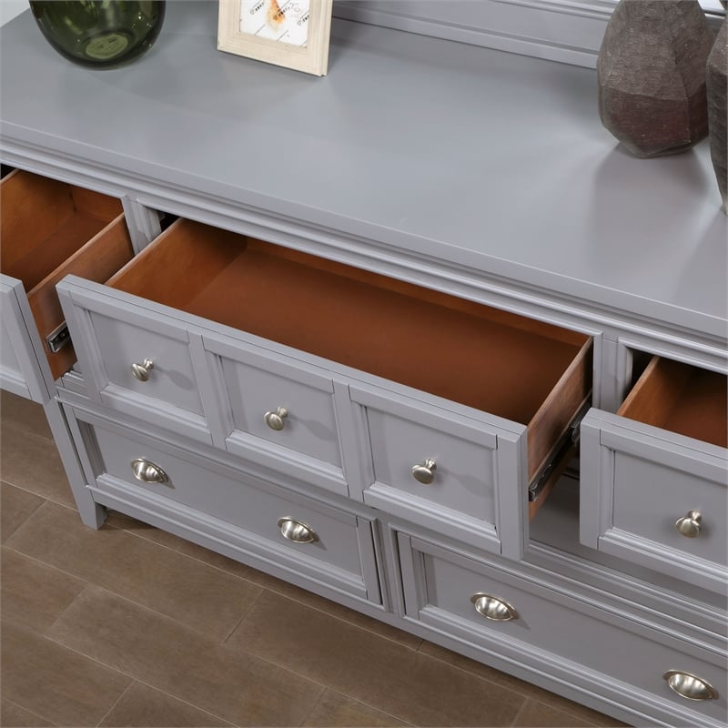 Furniture of America Ender Wood 7-Drawer Dresser with Mirror in Gray