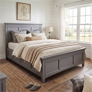 Furniture of America Ender Transitional Wood Queen Bed with Drawers in Gray