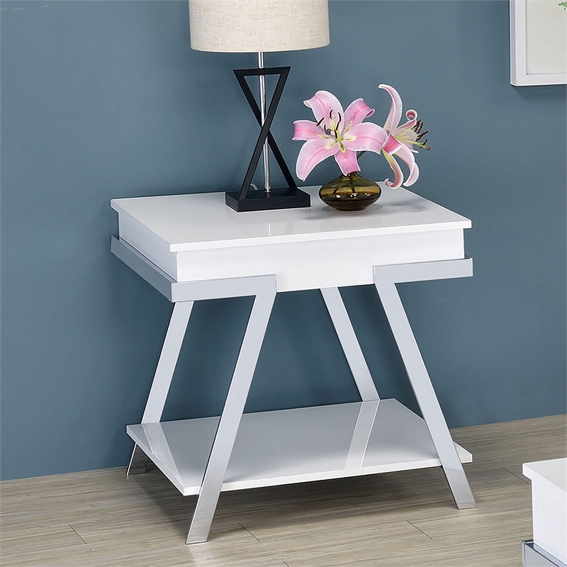 Furniture of America Becti Contemporary Wood 1-Shelf End Table in White