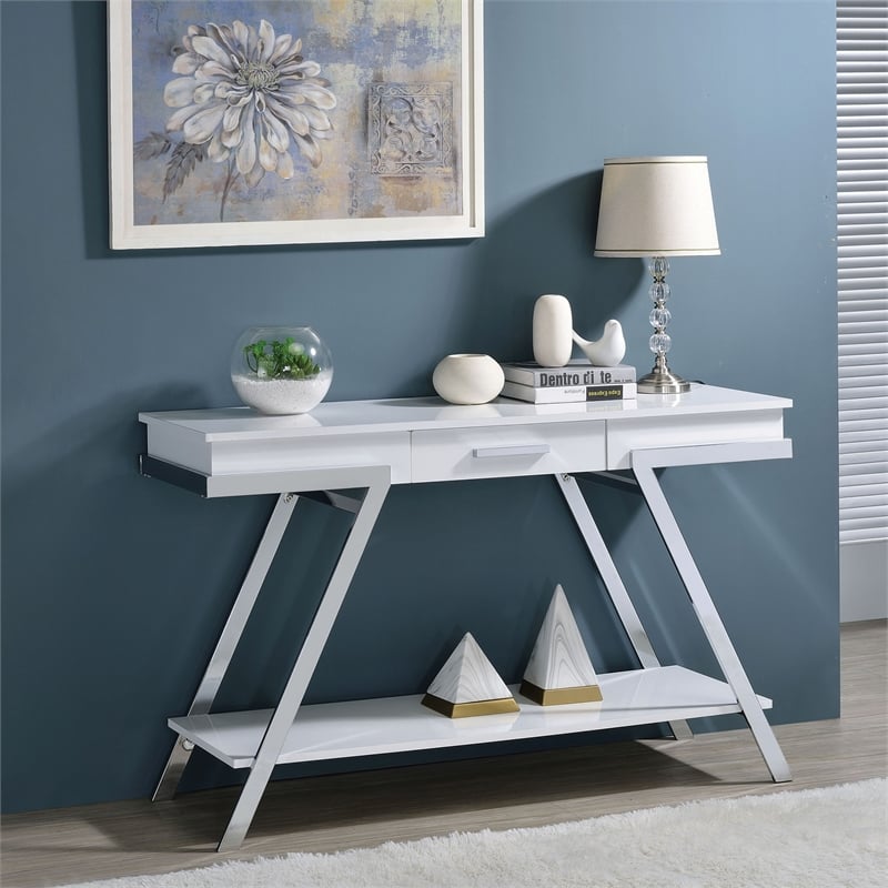 Furniture of America Becti Contemporary Wood 1-Drawer Sofa Table in White