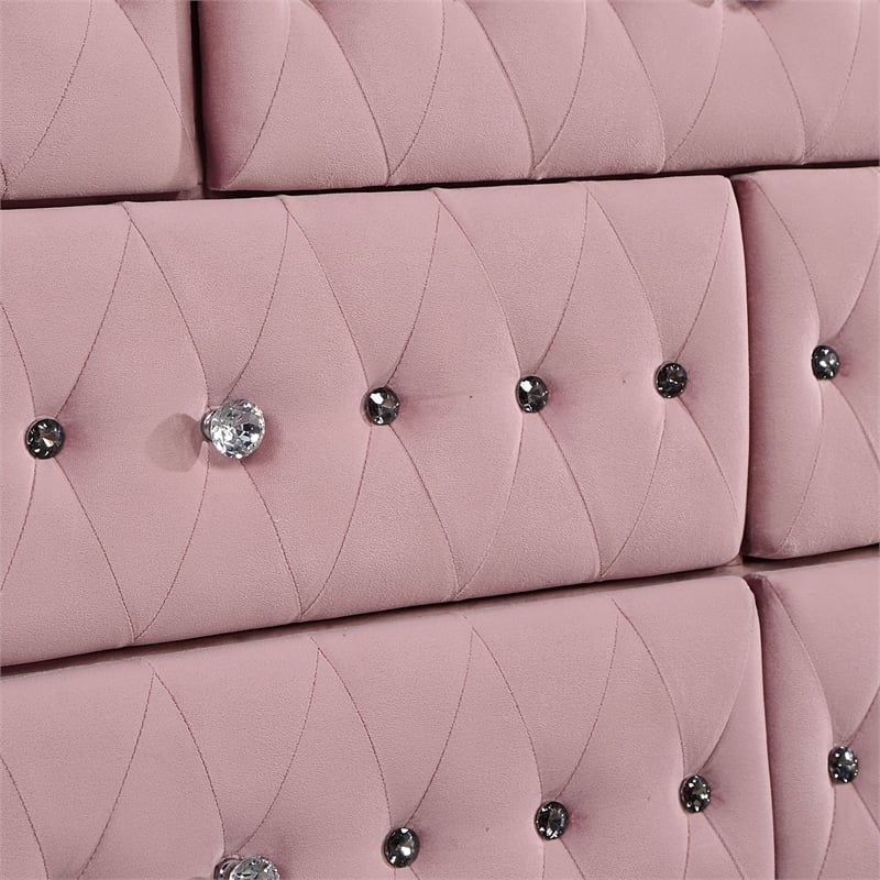 Furniture of America Gijit Glam Fabric 2-Piece Dresser and Mirror Set in Pink