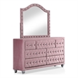 Furniture of America Gijit Glam Fabric 2-Piece Dresser and Mirror Set in Pink