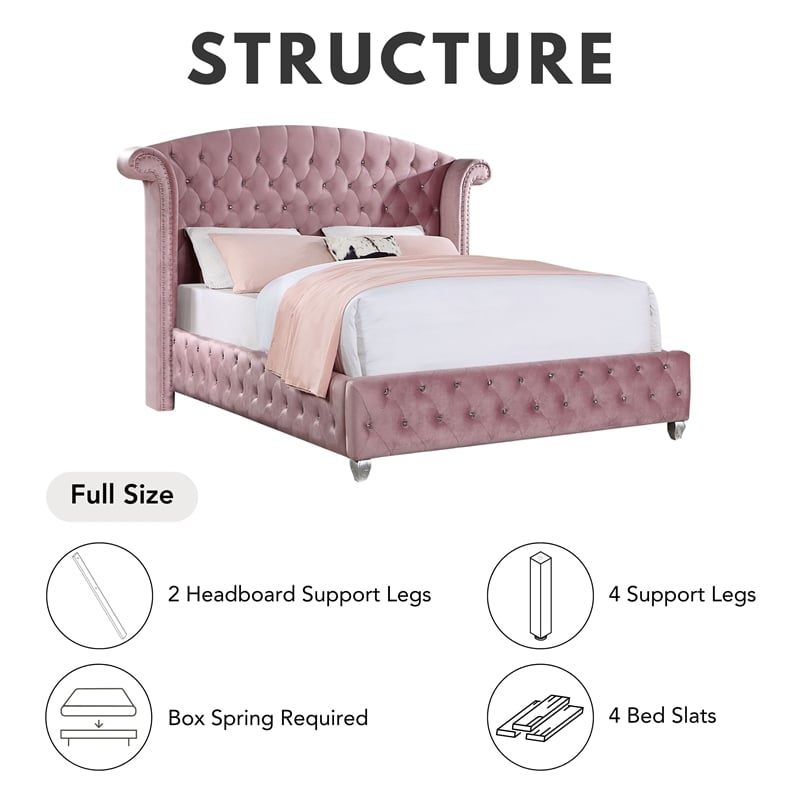 Furniture of America Gijit Glam Fabric Wingback Tufted Full Bed in Pink