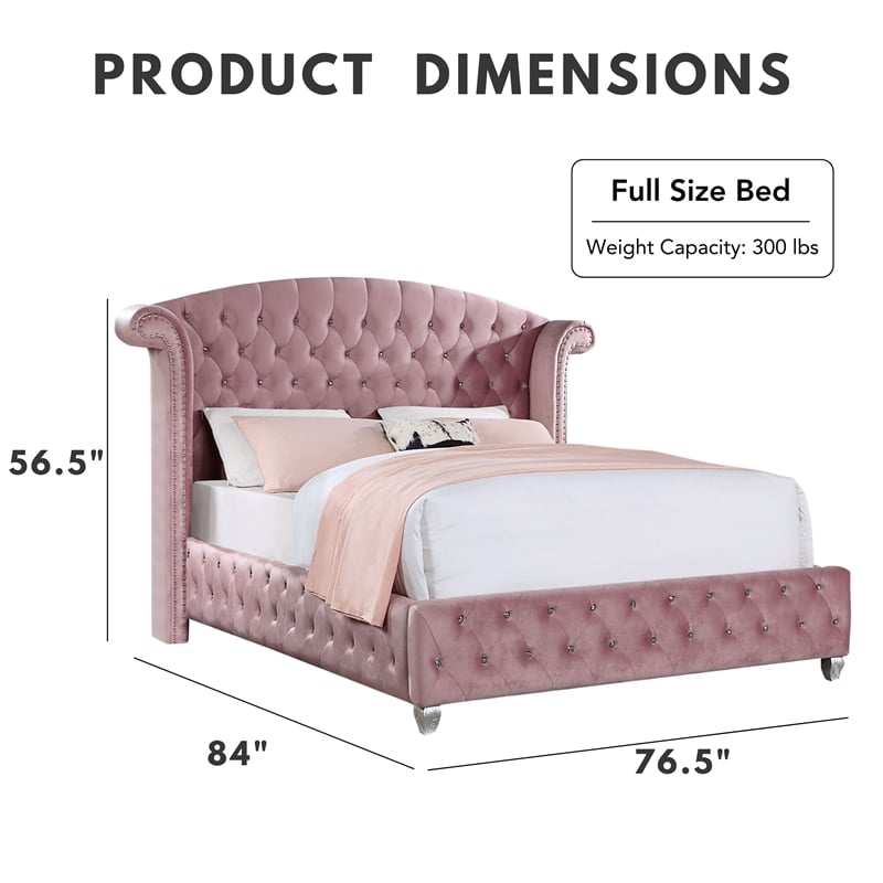 Furniture of America Gijit Glam Fabric Wingback Tufted Full Bed in Pink