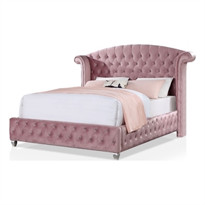 Furniture of America Gijit Glam Fabric Wingback Tufted Full Bed in Pink
