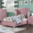 Furniture of America Gijit Glam Fabric Wingback Tufted Twin Bed in Pink