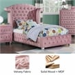 Furniture of America Gijit Glam Fabric Wingback Tufted Twin Bed in Pink