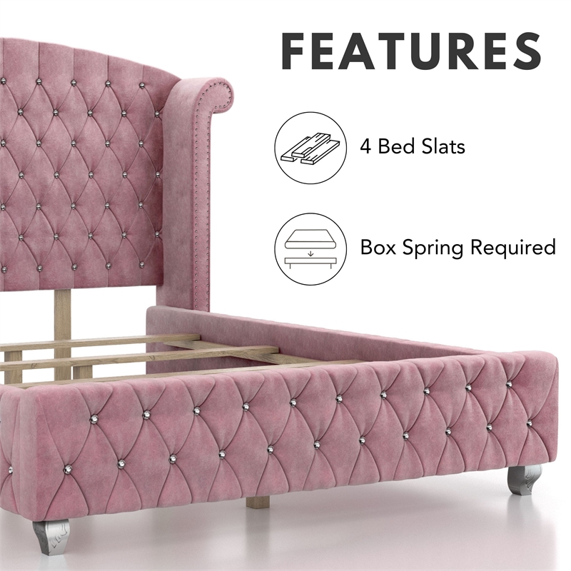 FOA Gijit 3-Piece Pink Fabric Wingback Bedroom Set - Full + 2 Nightstands