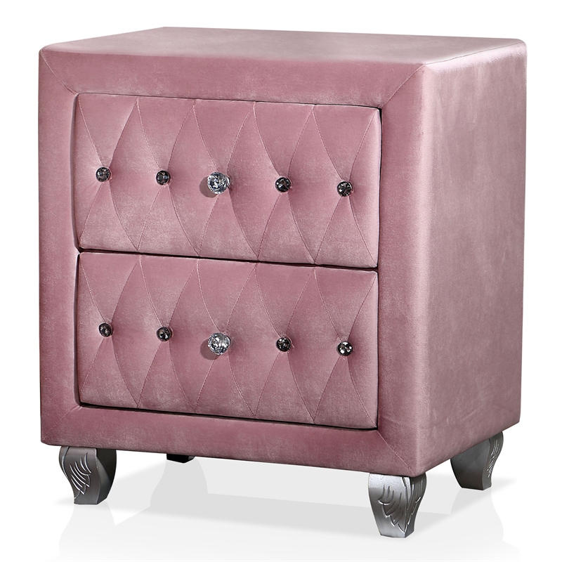 FOA Gijit 3-Piece Pink Fabric Wingback Bedroom Set - Twin + 2 Nightstands