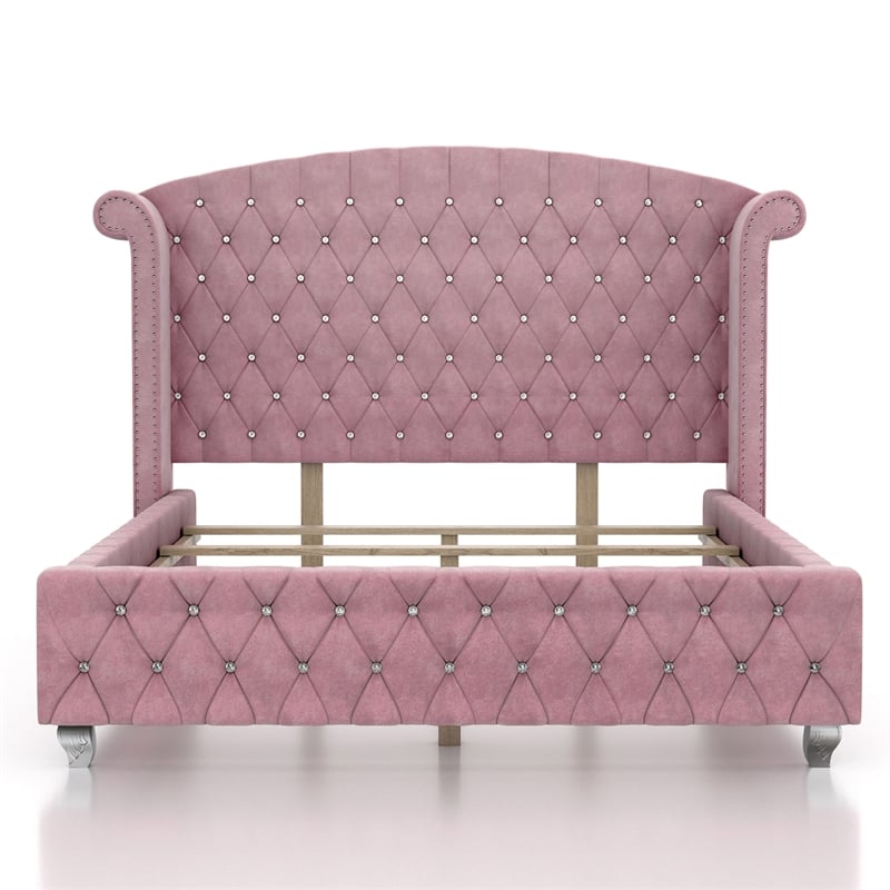 FOA Gijit 3-Piece Pink Fabric Wingback Bedroom Set - Twin + 2 Nightstands