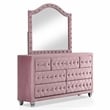 FOA Gijit 5pc Pink Fabric Bedroom Set - Full + 2 Nightstands + Dresser + Mirror