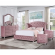 FOA Gijit 5pc Pink Fabric Bedroom Set - Twin + 2 Nightstands + Dresser + Mirror
