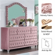 FOA Gijit 5pc Pink Fabric Bedroom Set - Twin + 2 Nightstands + Dresser + Mirror
