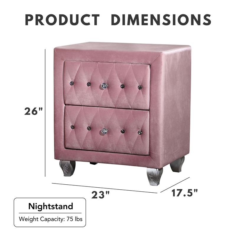 FOA Gijit 5pc Pink Fabric Bedroom Set - Twin + 2 Nightstands + Dresser + Mirror