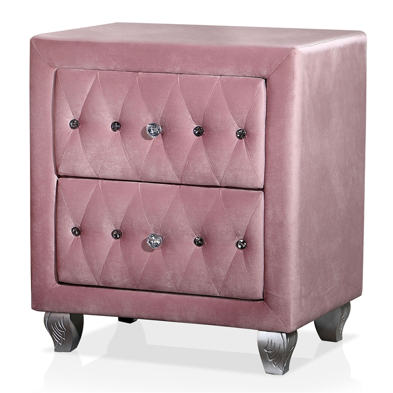 FOA Gijit 5pc Pink Fabric Bedroom Set - Twin + 2 Nightstands + Dresser + Mirror