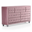 FOA Gijit 5pc Pink Fabric Bedroom Set - Twin + 2 Nightstands + Dresser + Mirror