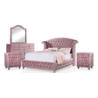 FOA Gijit 5pc Pink Fabric Bedroom Set - Twin + 2 Nightstands + Dresser + Mirror