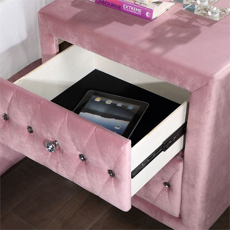 Furniture of America Gijit Glam Fabric Upholstered 2-Drawer Nightstand in Pink