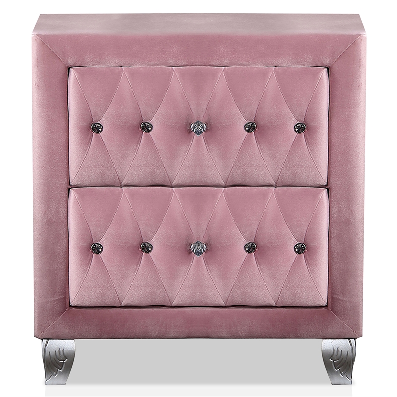 Furniture of America Gijit Glam Fabric Upholstered 2-Drawer Nightstand in Pink