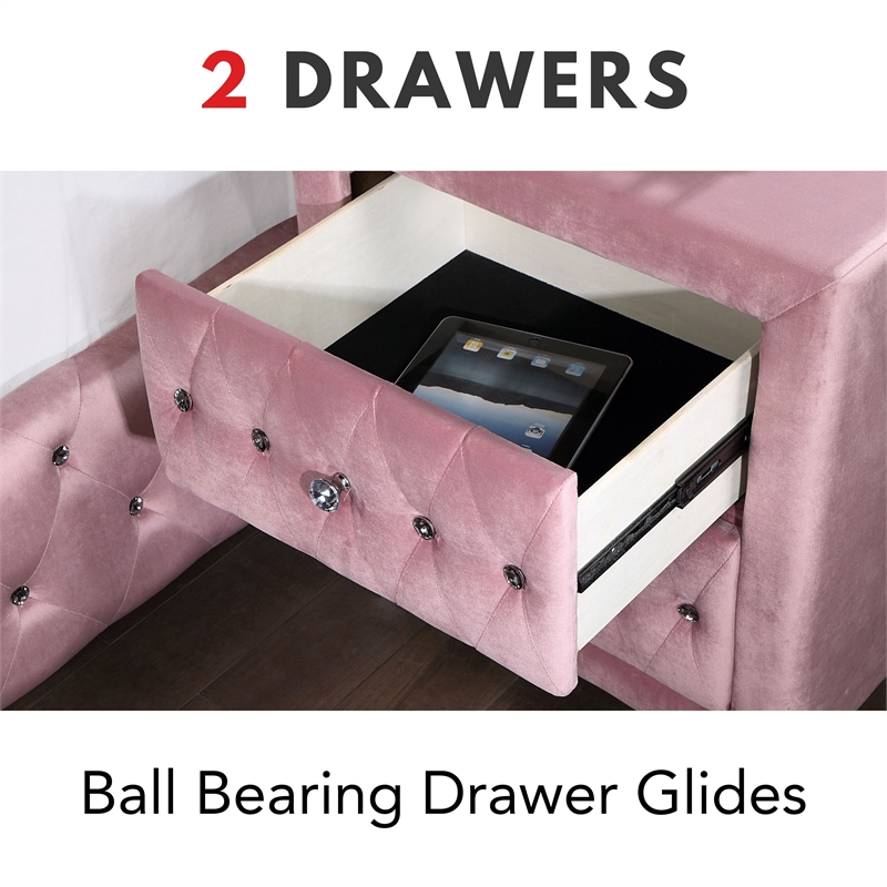 Furniture of America Gijit Glam Fabric Upholstered 2-Drawer Nightstand in Pink