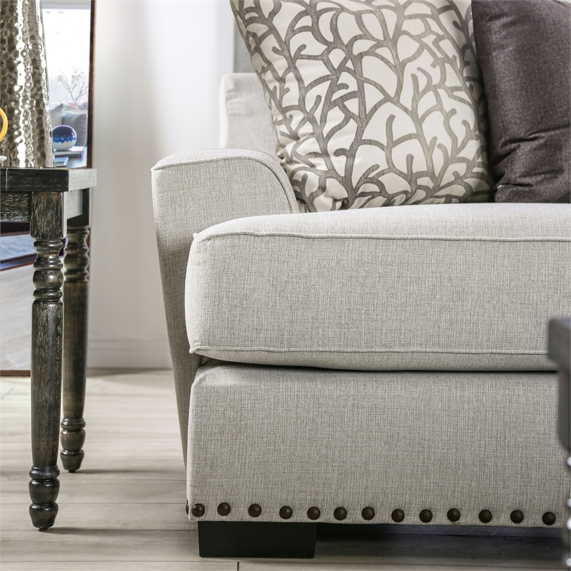 Furniture of America Wendl Fabric Light Gray Nailhead Trim Sofa and Care Kit