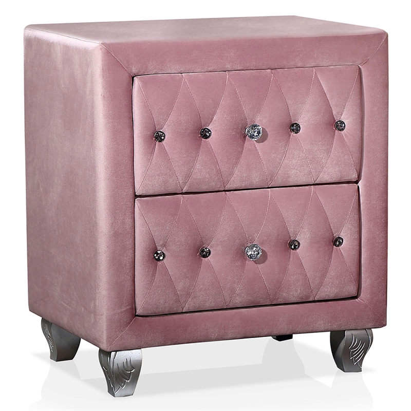 Furniture of America Cyndi Fabric Upholstered Pink Nightstand and Care Kit